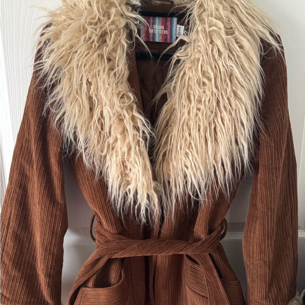 Urban Outfitters Hippie Jacket Brown and Cream Faux Fur